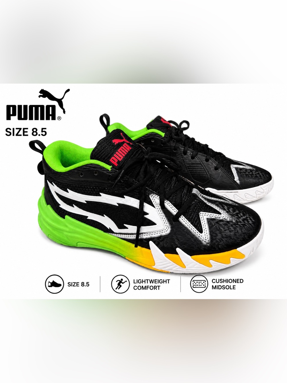 PUMA x 2K Scoot Zeros Big Kids Basketball Shoes Black Neon Green Size 8.5